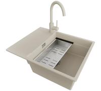 PRIMAGRAN Evier Cuisine en Granit Beige 62x50cm, Lavabo 1 bac + Kit de Vidage, Évier à Encastrer al mueble 50cm - San Francisco