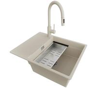 PRIMAGRAN Evier Cuisine en Granit Beige 62x50cm, Lavabo 1 bac + Kit de Vidage, Évier à Encastrer al mueble 50cm - San Francisco