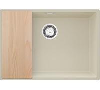 PRIMAGRAN Evier Cuisine en Granit Beige 66x47cm, Lavabo 1 bac + Kit de Vidage + Planche à Découper, Évier à Encastrer al mueble 70cm - London Slim S261