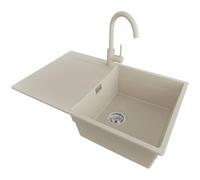 PRIMAGRAN Evier Cuisine en Granit Beige 78x50cm, Lavabo 1 bac + Kit de Vidage, Évier à Encastrer al mueble 50cm - San Francisco