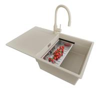 PRIMAGRAN Evier Cuisine en Granit Beige 78x50cm, Lavabo 1 bac + Kit de Vidage, Évier à Encastrer al mueble 50cm - San Francisco