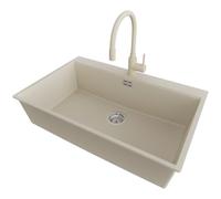 PRIMAGRAN Evier Cuisine en Granit Beige 78x50cm, Lavabo 1 bac + Kit de Vidage, Évier à Encastrer al mueble 80cm - Oslo