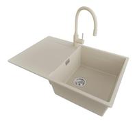 PRIMAGRAN Evier Cuisine en Granit Beige 78x50cm, Lavabo 1 bac + Kit de Vidage, Évier à Encastrer al mueble 50cm - San Francisco