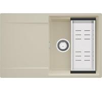 PRIMAGRAN Evier Cuisine en Granit Beige 78x50cm, Lavabo 1 bac + Kit de Vidage, Évier à Encastrer au Meuble 50cm - San Francisco S062