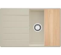 PRIMAGRAN Evier Cuisine en Granit Beige 78x50cm, Lavabo 1 bac + Kit de Vidage + Planche à Découper, Évier à Encastrer al mueble 50cm - Copenhague