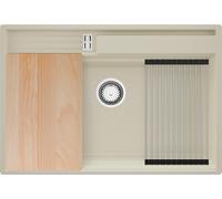 PRIMAGRAN Evier Cuisine en Granit Beige 78x53cm, Lavabo 1 bac + Kit de Vidage + Accessoires, Évier à Encastrer al mueble 80cm - Oslo Pocket S343