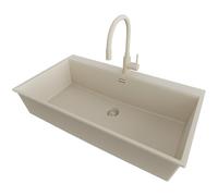 PRIMAGRAN Evier Cuisine en Granit Beige 88x50cm, Lavabo 1 bac + Kit de Vidage, Évier à Encastrer al mueble 90cm - Oslo