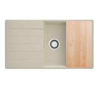 PRIMAGRAN, Evier Cuisine en Granit Beige 90x50cm, Kit de Vidage, Accessoires, Évier à Encastrer au meuble 60cm, Lavabo 1 bac Q7999-X