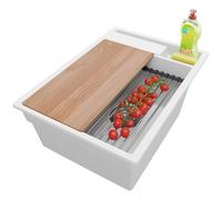 PRIMAGRAN Evier Cuisine en Granit Blanc 38x53cm, Lavabo 1 bac + Accessoires, Évier à Encastrer al mueble 40cm - Oslo Pocket