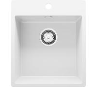 PRIMAGRAN Evier Cuisine en Granit Blanc 43x50cm, Lavabo 1 bac + Kit de Vidage, Évier à Encastrer au meuble 45cm - Riga