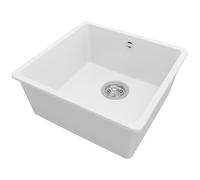 PRIMAGRAN Evier Cuisine en Granit Blanc 46x44cm, Lavabo 1 bac + Kit de Vidage, Évier à Encastrer al mueble 50cm - Venise Slim Easy S020