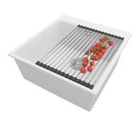 PRIMAGRAN Evier Cuisine en Granit Blanc 48x50cm, Lavabo 1 bac + Égouttoir Enroulable, Évier à Encastrer al mueble 50cm - Oslo