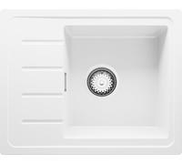 PRIMAGRAN Evier Cuisine en Granit Blanc 55x44cm, Lavabo 1 bac + Kit de Vidage, Évier à Encastrer al mueble 45cm - Copenhague Easy S002