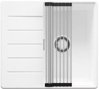 PRIMAGRAN Evier Cuisine en Granit Blanc 55x50cm, Lavabo 1 bac + Kit de Vidage + Égouttoir Enroulable, Évier à Encastrer al mueble 40cm - Copenhague S266