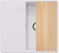 PRIMAGRAN Evier Cuisine en Granit Blanc 55x50cm, Lavabo 1 bac + Kit de Vidage + Planche à Découper, Évier à Encastrer al mueble 40cm - Copenhague