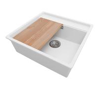 PRIMAGRAN Evier Cuisine en Granit Blanc 56x53cm, Lavabo 1 bac + Kit de Vidage + Planche à Découper, Évier à Encastrer al mueble 60cm - Bergen S035