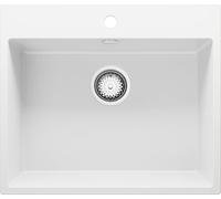 PRIMAGRAN Evier Cuisine en Granit Blanc 58x50cm, Lavabo 1 bac + Kit de Vidage, Évier à Encastrer al mueble 60cm - Riga S306