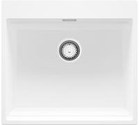 PRIMAGRAN Evier Cuisine en Granit Blanc 58x53cm, Lavabo 1 bac + Kit de Vidage, Évier à Encastrer au Meuble 60cm - Oslo S122
