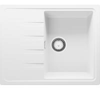 PRIMAGRAN Evier Cuisine en Granit Blanc 62x50cm, Lavabo 1 bac + Kit de Vidage, Évier à Encastrer au Meuble 40cm - Milan S002