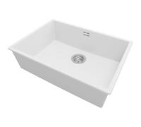 PRIMAGRAN Evier Cuisine en Granit Blanc 66x47cm, Lavabo 1 bac + Kit de Vidage, Évier à Encastrer al mueble 70cm - London Slim S224