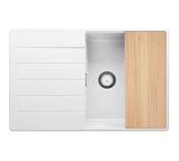 PRIMAGRAN Evier Cuisine en Granit Blanc 78x50cm, Lavabo 1 bac + Kit de Vidage + Planche à Découper, Évier à Encastrer al mueble 50cm - Copenhague