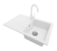 PRIMAGRAN, Evier Cuisine en Granit Blanc 78x50cm, Kit de Vidage, Accessoires, Évier à Encastrer au meuble 45cm, Lavabo 1 bac Y7467-X