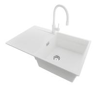 PRIMAGRAN Evier Cuisine en Granit Blanc 78x50cm, Lavabo 1 bac + Kit de Vidage, Évier à Encastrer al mueble 50cm - San Francisco