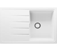PRIMAGRAN Evier Cuisine en Granit Blanc 78x50cm, Lavabo 1 bac + Kit de Vidage, Évier à Encastrer au Meuble 45cm - Milan S064