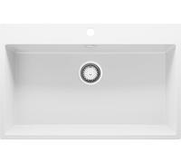 PRIMAGRAN Evier Cuisine en Granit Blanc 78x50cm, Lavabo 1 bac + Kit de Vidage, Évier à Encastrer au Meuble 80cm - Riga S396
