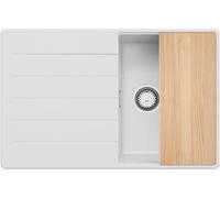 PRIMAGRAN Evier Cuisine en Granit Blanc 78x50cm, Lavabo 1 bac + Kit de Vidage + Planche à Découper, Évier à Encastrer al mueble 45cm - Copenhague S141