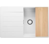 PRIMAGRAN Evier Cuisine en Granit Blanc 78x50cm, Lavabo 1 bac + Kit de Vidage + Planche à Découper, Évier à Encastrer al mueble 50cm - Copenhague