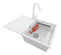 PRIMAGRAN Evier Cuisine en Granit Blanc 78x50cm, Lavabo 1 bac + Robinet 32x20cm + Set d’accessoires, Évier à Encastrer al mueble 50cm - San Francisco