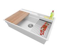 PRIMAGRAN Evier Cuisine en Granit Blanc 78x53cm, Lavabo 1 bac + Kit de Vidage + Accessoires, Évier à Encastrer al mueble 80cm - Oslo Pocket S336