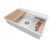 PRIMAGRAN Evier Cuisine en Granit Blanc 78x53cm, Lavabo 1 bac + Kit de Vidage + Accessoires, Évier à Encastrer al mueble 80cm - Oslo Pocket S342