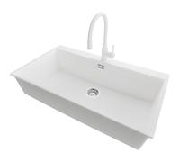 PRIMAGRAN Evier Cuisine en Granit Blanc 88x50cm, Lavabo 1 bac + Kit de Vidage, Évier à Encastrer al mueble 90cm - Oslo