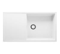 PRIMAGRAN Evier Cuisine en Granit Blanc 90x50cm, Lavabo 1 bac + Kit de Vidage, Évier à Encastrer au meuble 60cm - Ibiza