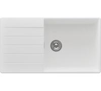 PRIMAGRAN Evier Cuisine en Granit Blanc 90x50cm, Lavabo 1 bac + Kit de Vidage, Évier à Encastrer au Meuble 60cm - Copenhague Top S663