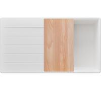 PRIMAGRAN Evier Cuisine en Granit Blanc 90x50cm, Lavabo 1 bac + Kit de Vidage + Planche à Découper, Évier à Encastrer au Meuble 60cm - Copenhague Top S719