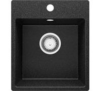 PRIMAGRAN Evier Cuisine en Granit Graphite 38x44cm, Lavabo 1 bac + Kit de Vidage, Évier à Encastrer al mueble 40cm - Riga Easy S003