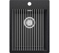 PRIMAGRAN Evier Cuisine en Granit Graphite 38x50cm, Lavabo 1 bac + Kit de Vidage + Égouttoir Enroulable, Évier à Encastrer al mueble 40cm - Riga S105