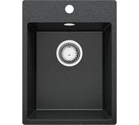 PRIMAGRAN Evier Cuisine en Granit Graphite 38x50cm, Lavabo 1 bac + Kit de Vidage, Évier à Encastrer au Meuble 40cm - Riga S037