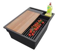 PRIMAGRAN Evier Cuisine en Granit Graphite 38x53cm, Lavabo 1 bac + Kit de Vidage + Accessoires, Évier à Encastrer al mueble 40cm - Oslo Pocket S021