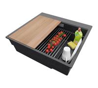 PRIMAGRAN Evier Cuisine en Granit Graphite 58x53cm, Lavabo 1 bac + Accessoires, Évier à Encastrer al mueble 60cm - Oslo Max