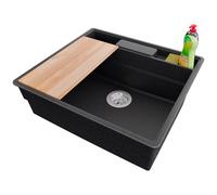 PRIMAGRAN Evier Cuisine en Granit Graphite 58x53cm, Lavabo 1 bac + Kit de Vidage, Évier à Encastrer au Meuble 60cm - New York S036