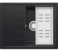 PRIMAGRAN Evier Cuisine en Granit Graphite 62x50cm, Lavabo 1 bac + Kit de Vidage, Évier à Encastrer al mueble 40cm - Milan S084