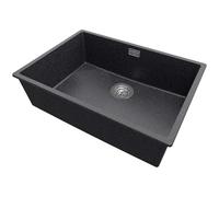 PRIMAGRAN Evier Cuisine en Granit Graphite 66x47cm, Lavabo 1 bac + Kit de Vidage, Évier à Encastrer al mueble 70cm - London Slim S225