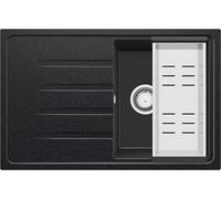 PRIMAGRAN Evier Cuisine en Granit Graphite 78x50cm, Lavabo 1 bac + Kit de Vidage, Évier à Encastrer al mueble 45cm - Milan S036