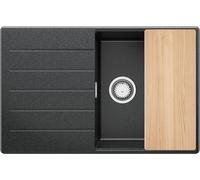 PRIMAGRAN Evier Cuisine en Granit Graphite 78x50cm, Lavabo 1 bac + Kit de Vidage + Planche à Découper, Évier à Encastrer al mueble 50cm - Copenhague