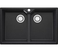 PRIMAGRAN Evier Cuisine en Granit Graphite 78x50cm, Lavabo 2 bacs + Kit de Vidage, Évier à Encastrer al mueble 80cm - Madrid Twin