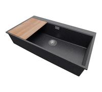 PRIMAGRAN Evier Cuisine en Granit Graphite 88x50cm, Lavabo 1 bac + Kit de Vidage + Planche à Découper, Évier à Encastrer al mueble 90cm - Oslo S426